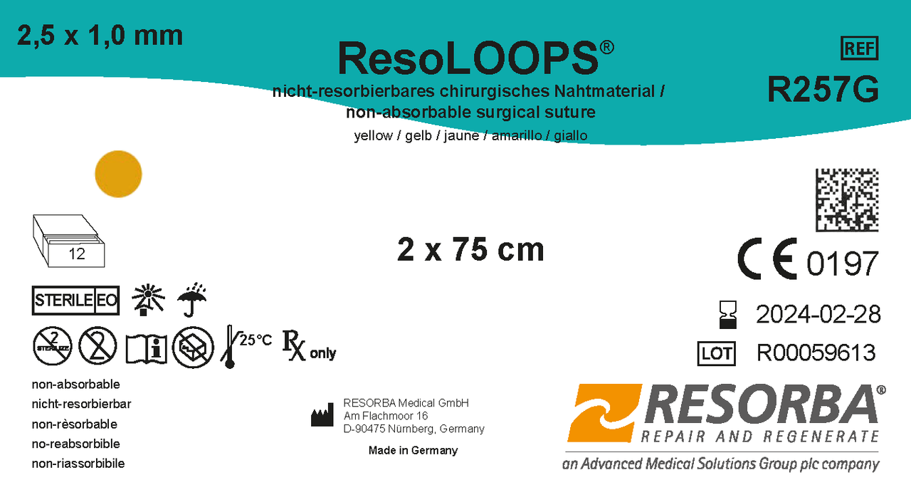 Резолупс силіконові стрічки (джгути), жовті, ширина Ø 2,5мм, довжина 2 x 0,75 м